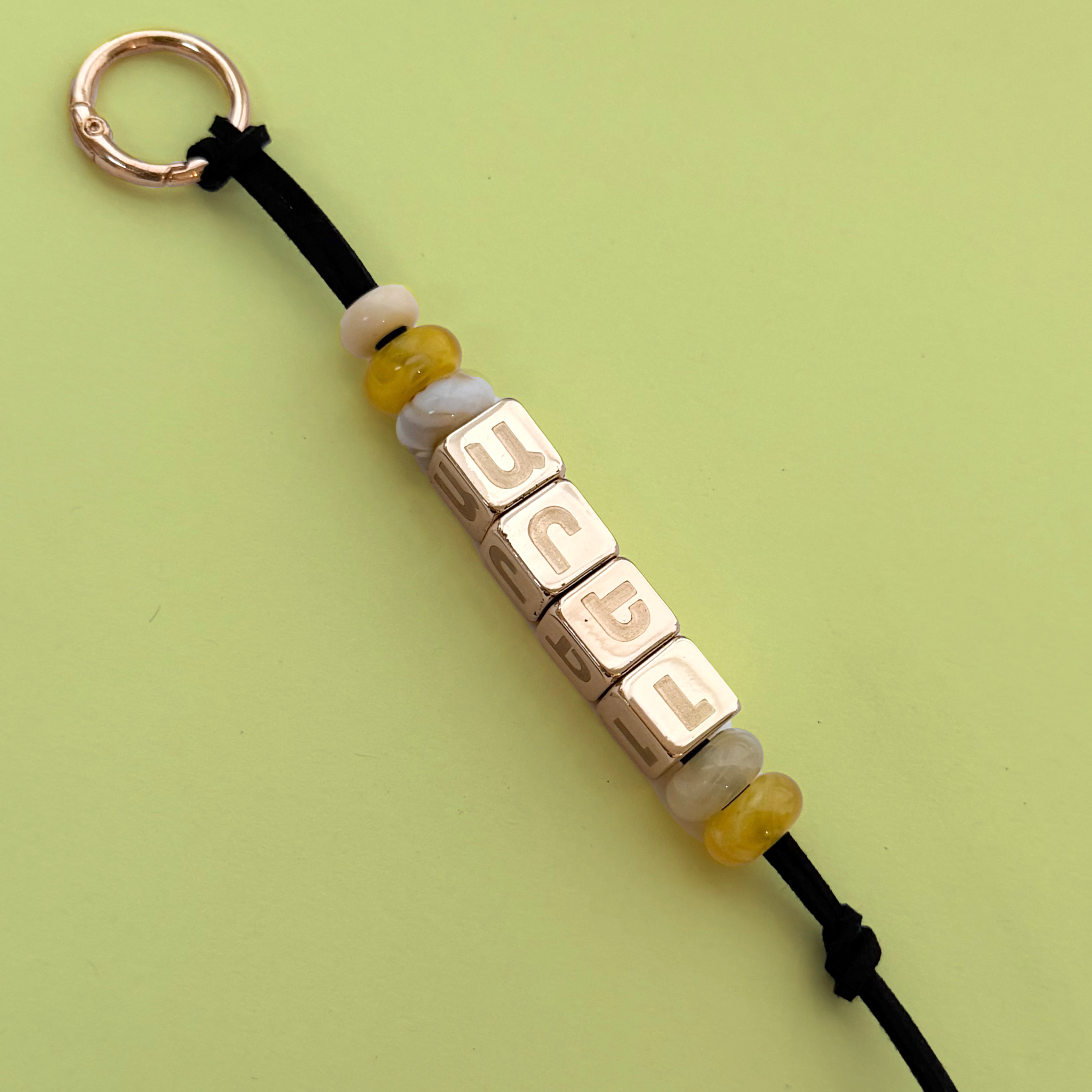 Custom Armenian Bag Charm - Engraved Metallic Beads (Silver or Gold)
