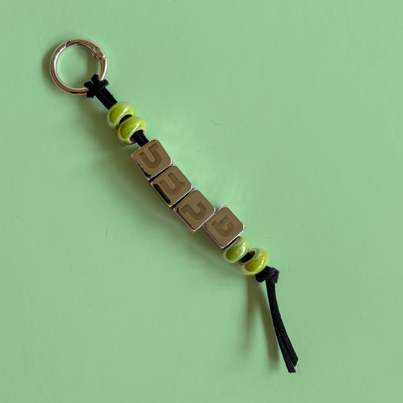 Custom Armenian Bag Charm - Engraved Metallic Beads (Silver or Gold)