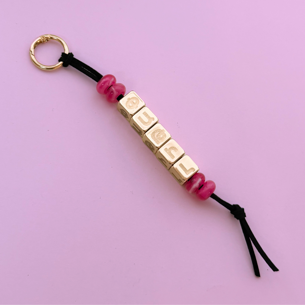 Custom Armenian Bag Charm - Engraved Metallic Beads (Silver or Gold)